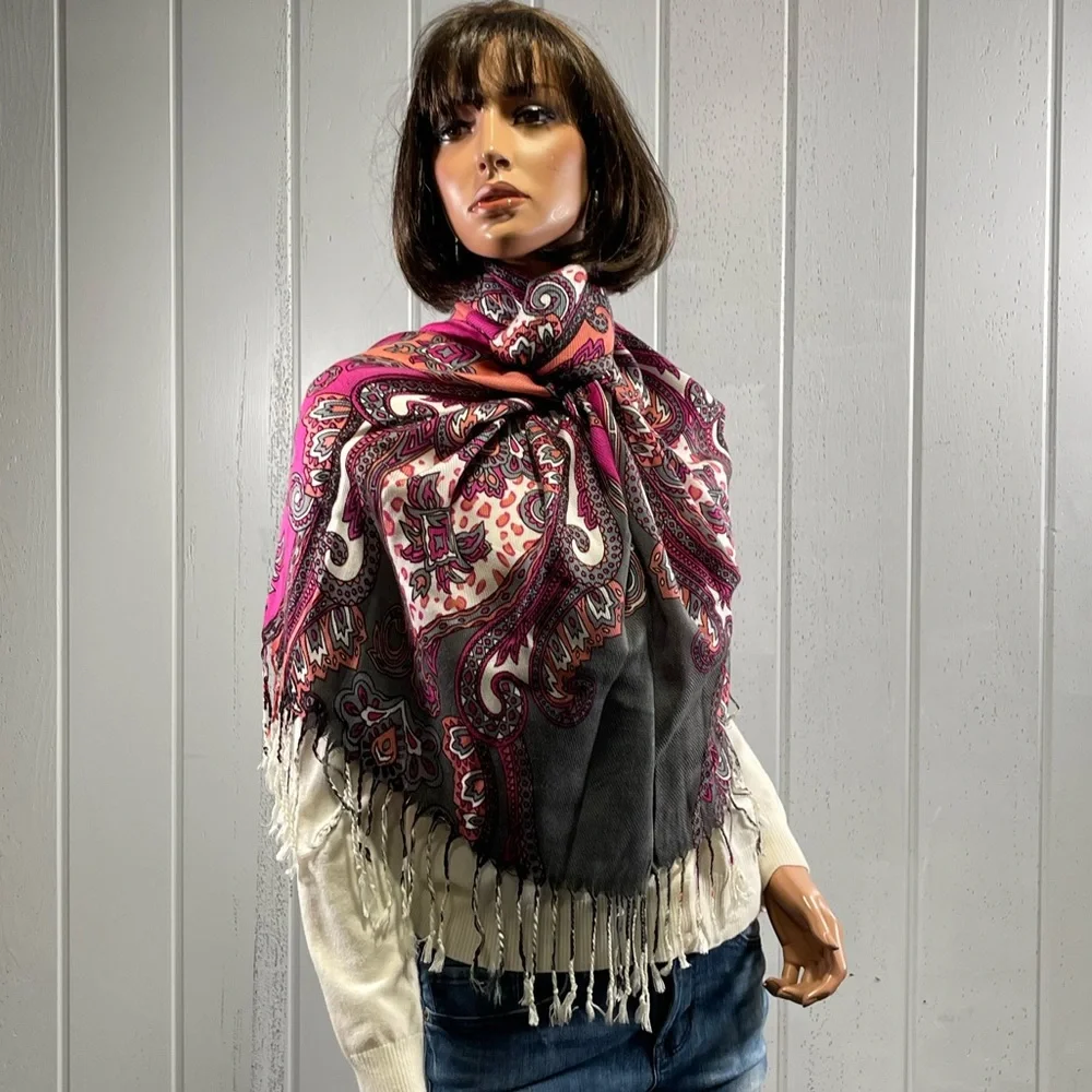 *Women's Hot Pink Floral Paisley Shawl Scarf